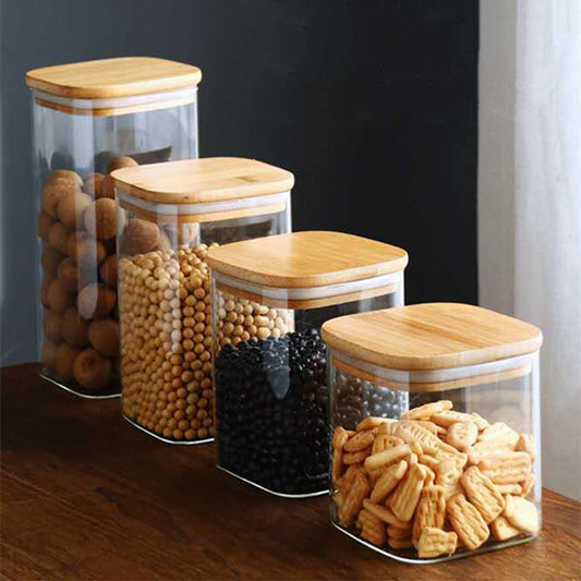 Clear Pantry Storage Canisters with Bamboo Lids