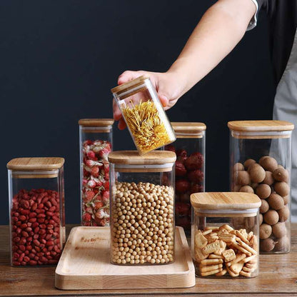 Clear Pantry Storage Canisters with Bamboo Lids