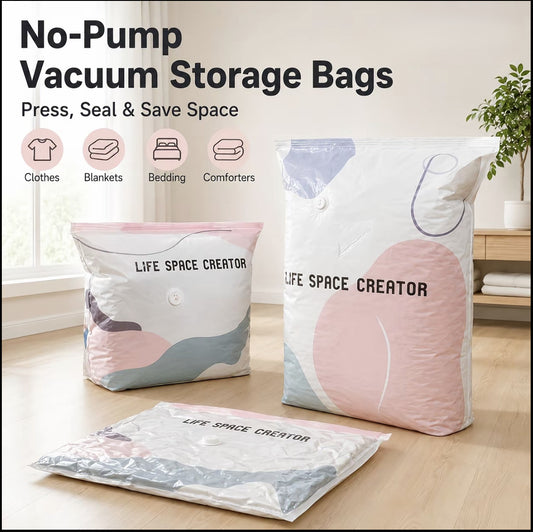 No-Pump Compression Storage Bags for Clothes & Bedding