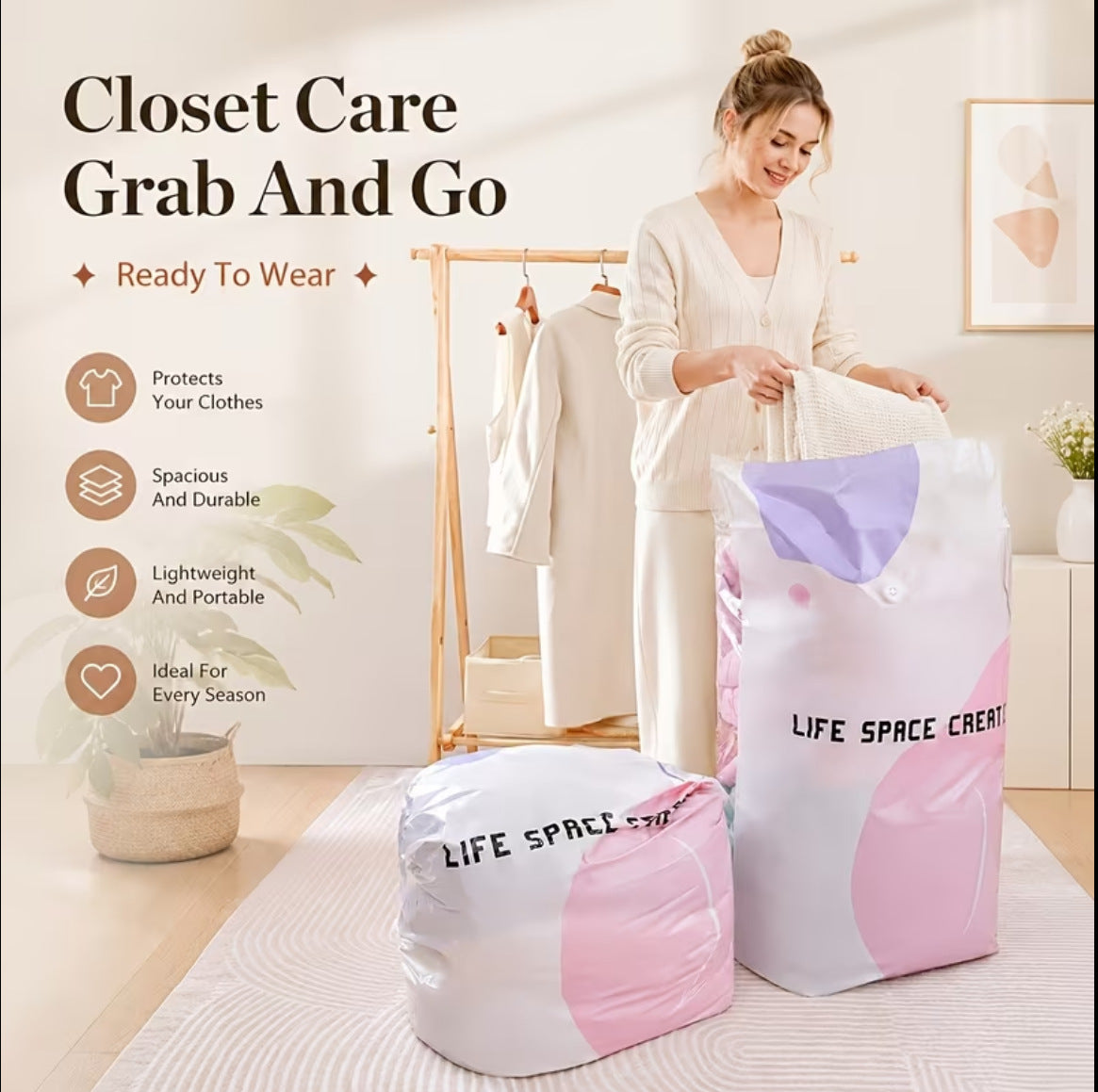 No-Pump Compression Storage Bags for Clothes & Bedding