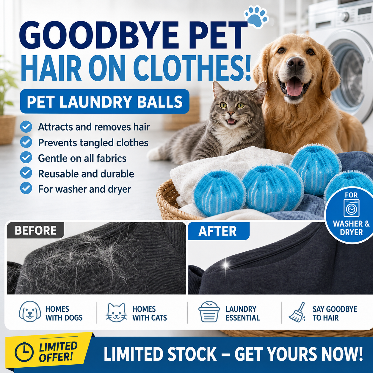 Reusable pet hair laundry balls