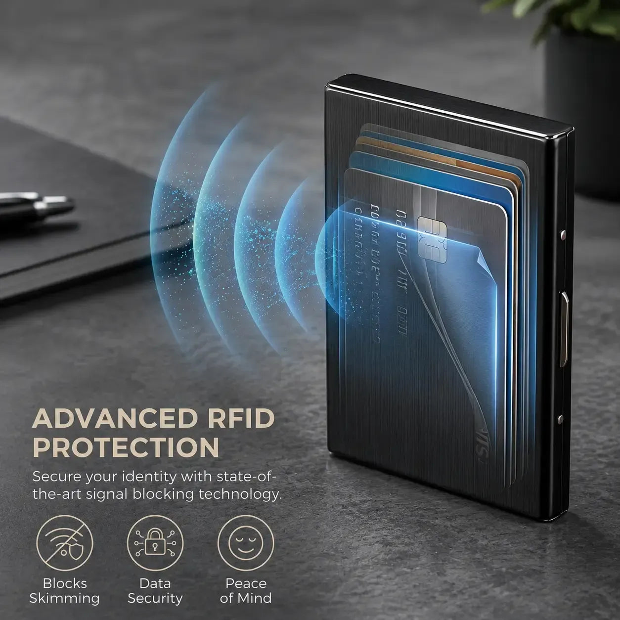 RFID blocking metal wallet demonstrating wireless signal protection