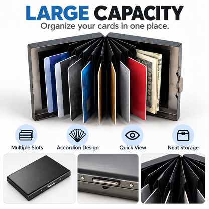 RFID Blocking Stainless Steel Card Holder, Slim Portable Anti‑Theft Metal Credit Card Case