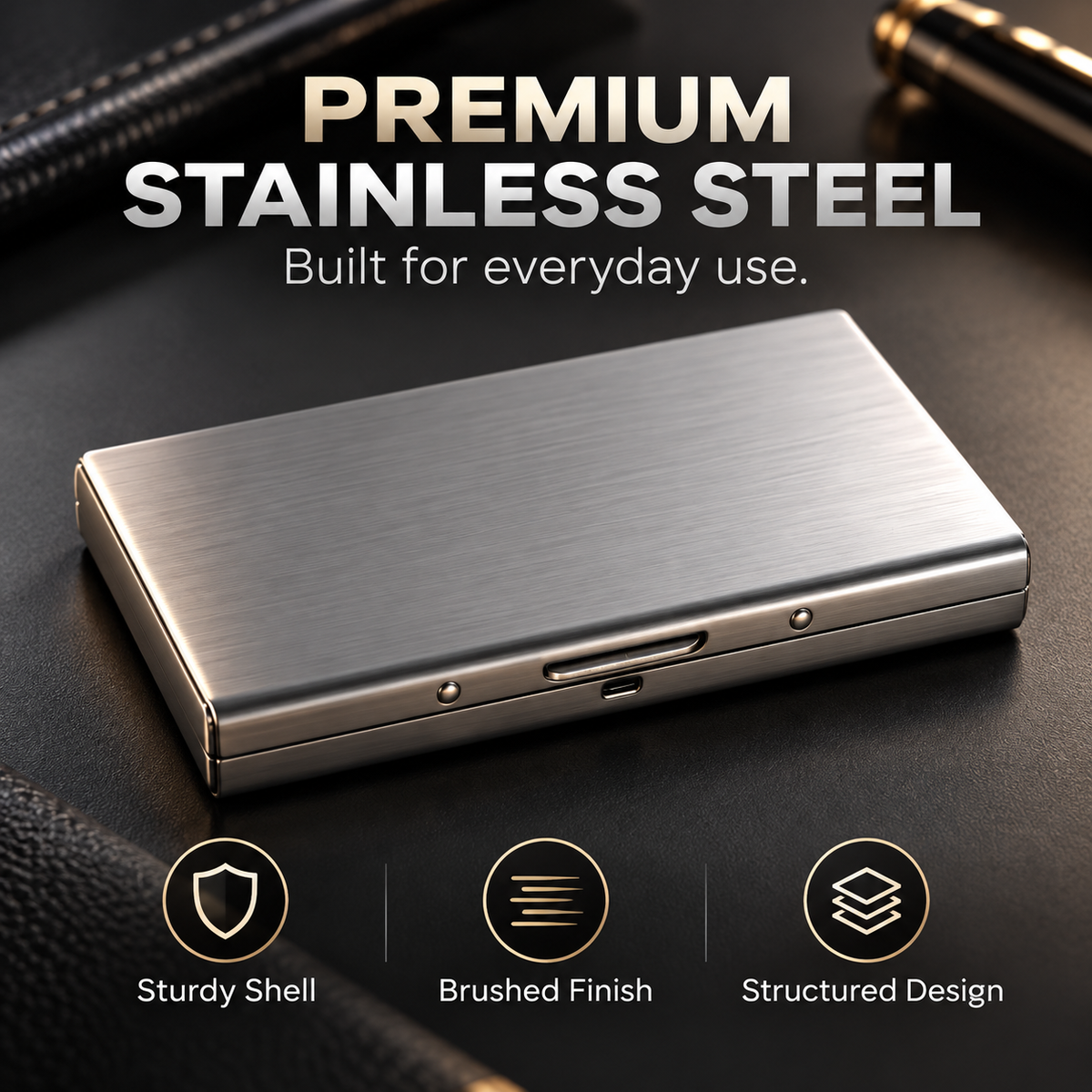 RFID Blocking Stainless Steel Card Holder, Slim Portable Anti‑Theft Metal Credit Card Case