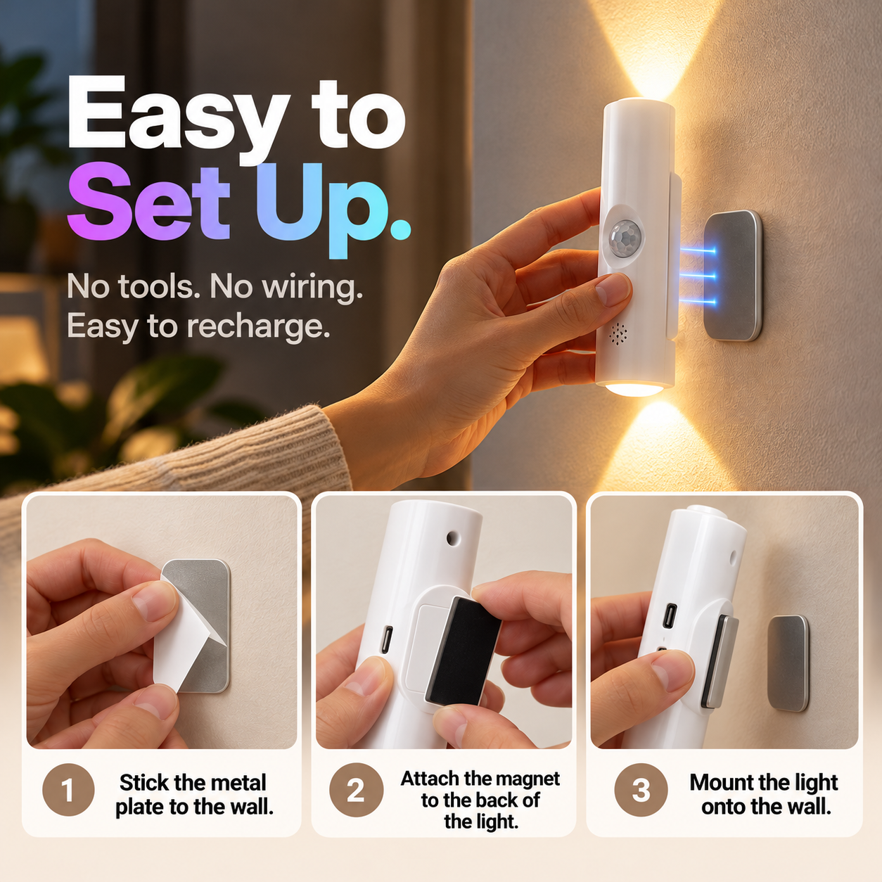 Magnetic motion sensor wall light installation steps